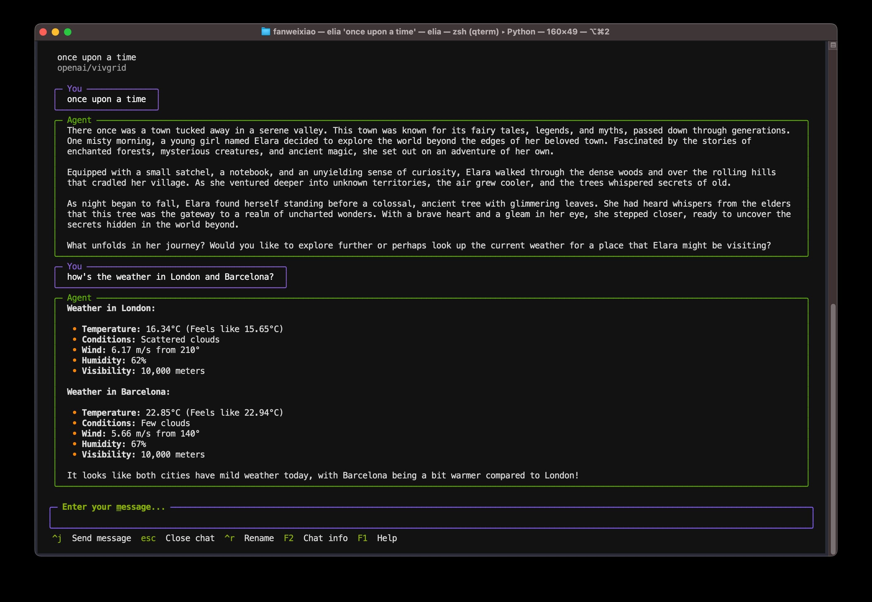 elia with function calling on Vivgrid