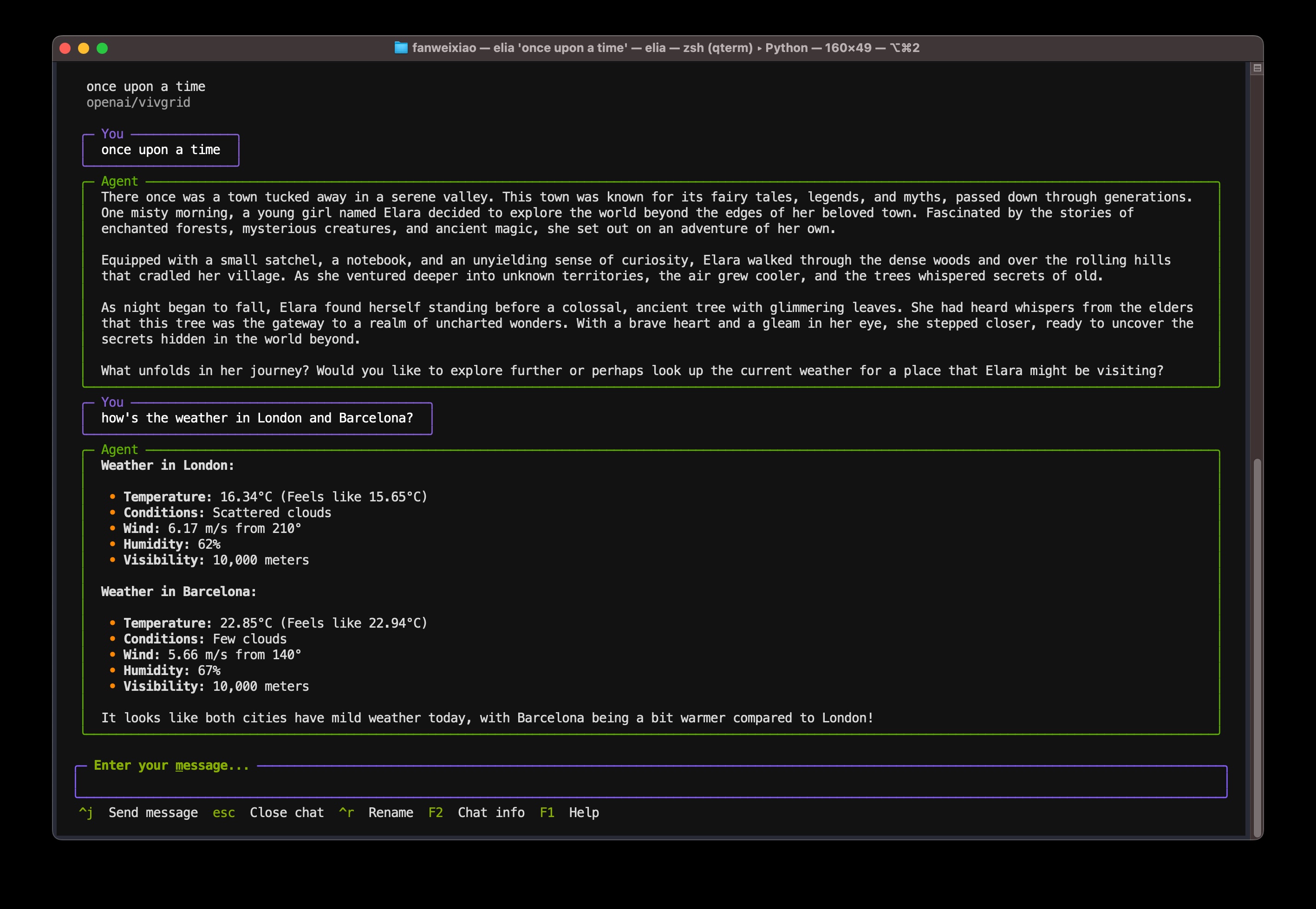 elia with function calling on Vivgrid